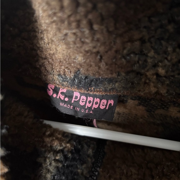 Vintage S.K. Pepper Sherpa Fleece Jacket Made in USA Brown Camo Zip Up Size L - Picture 2 of 3